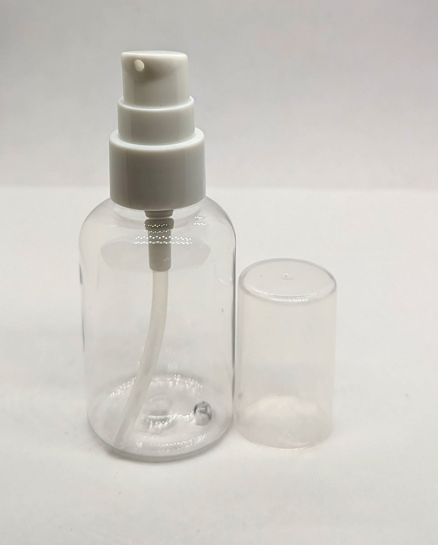 Clear Boston Round Plastic (White) Pump Bottle - 50ml