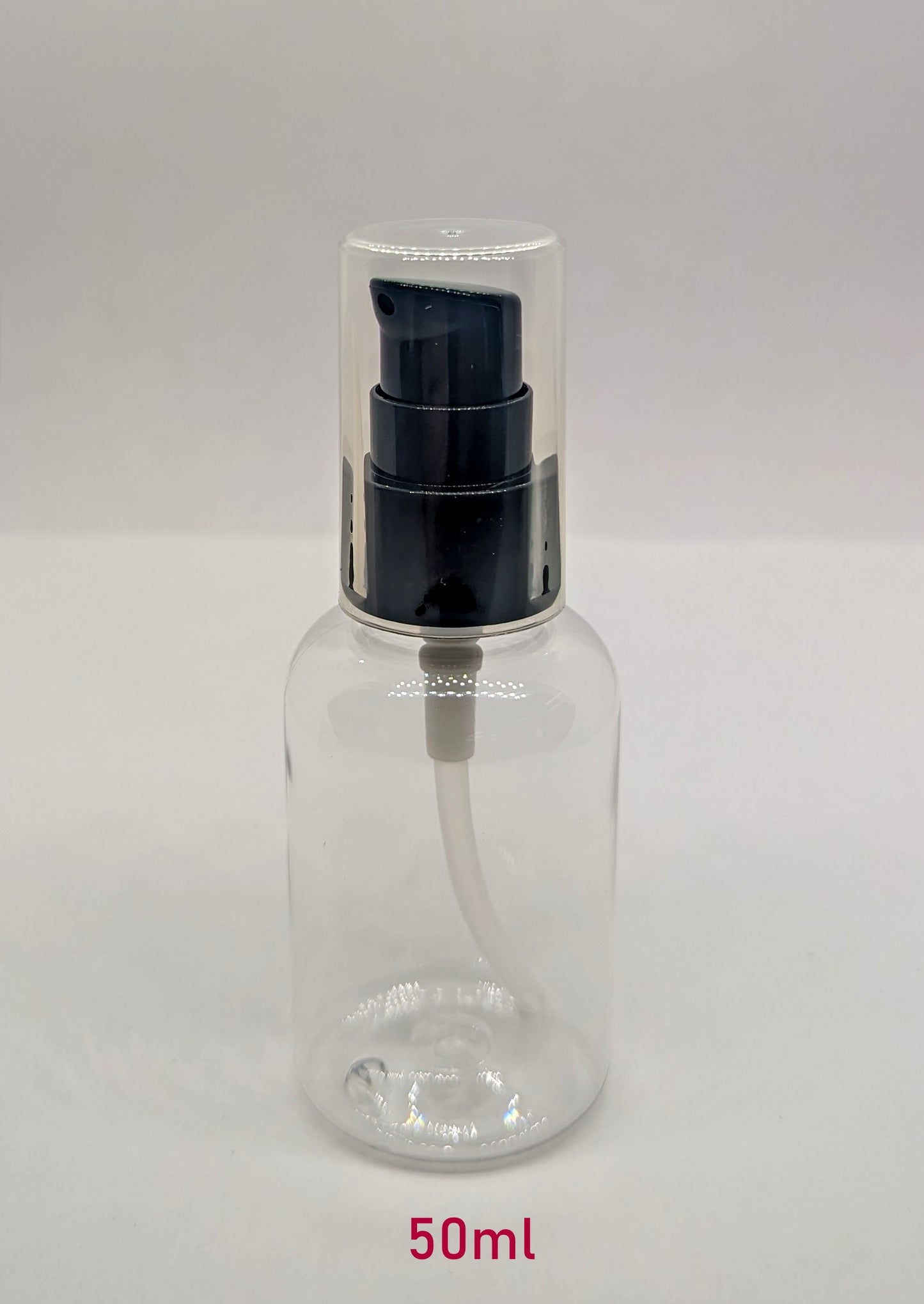 Clear Boston Round Plastic (Black) Pump Bottle - 50ml