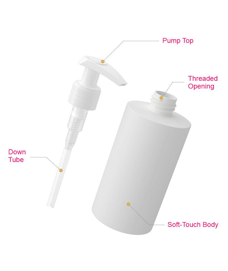 White Soft Touch Cylinder Pump Bottle - 200ml
