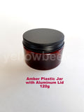 Amber Plastic Jar with Black Aluminum Lid - 120g / 4oz