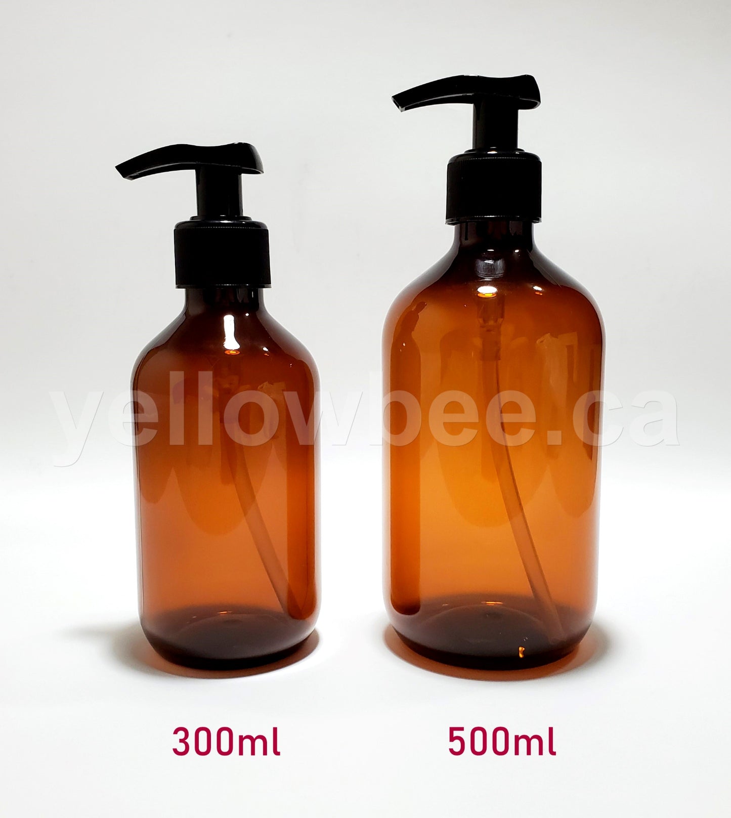Amber Plastic Boston Round Bottle with Pump - 300ml