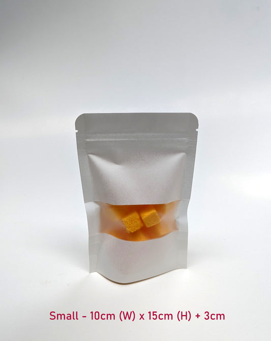 Resealable Self-Standing White Kraft Pouch (Small) - 10cm x 15cm + 3cm (10 per pack)