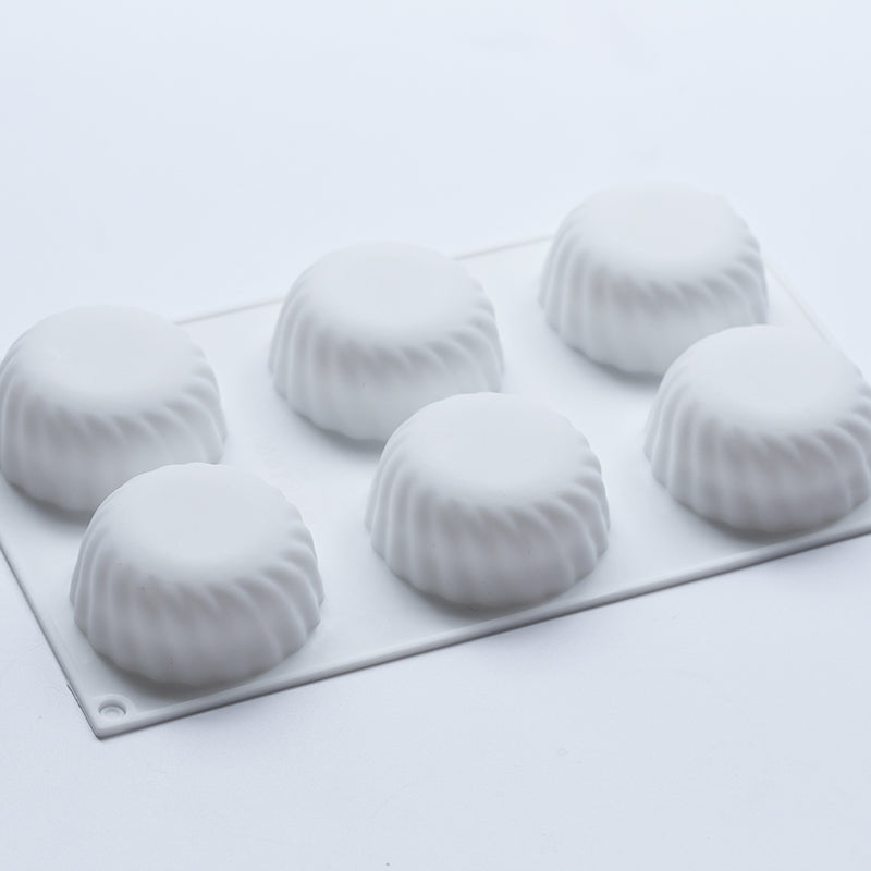 Soap Mould - 6 Cavity Rounded Cylinder with Design - SM-044