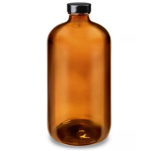 Amber Boston Round Glass Bottles - 32 oz