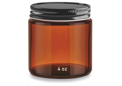 Amber Straight-Sided Glass Jars - 4 oz (Black Metal Lid) - 24pcs