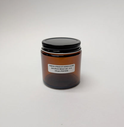 Amber Straight-Sided Glass Jars - 4 oz (Black Metal Lid) - 24pcs