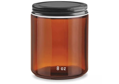 Amber Straight-Sided Glass Jars - 8 oz (Black Metal Lid) - 24pcs