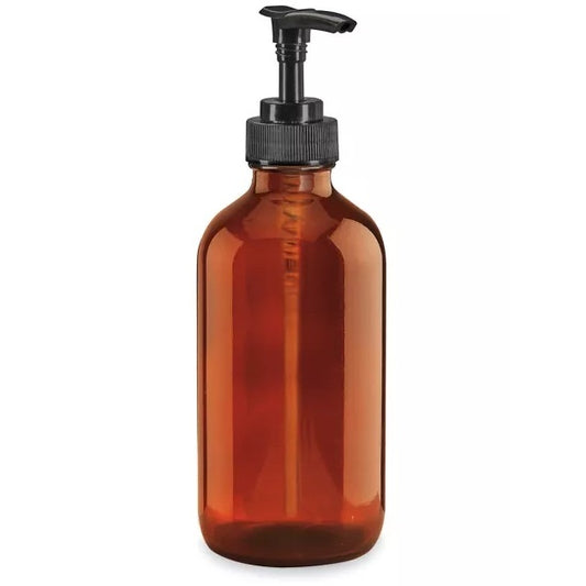 Amber Glass Bottle with Black Pump - 8oz (Case of 24)