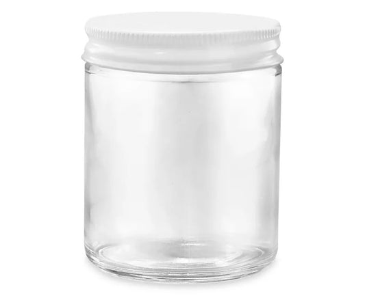 Clear Straight-Sided Glass Jars - 8 oz (White Metal Lid) - 24pcs