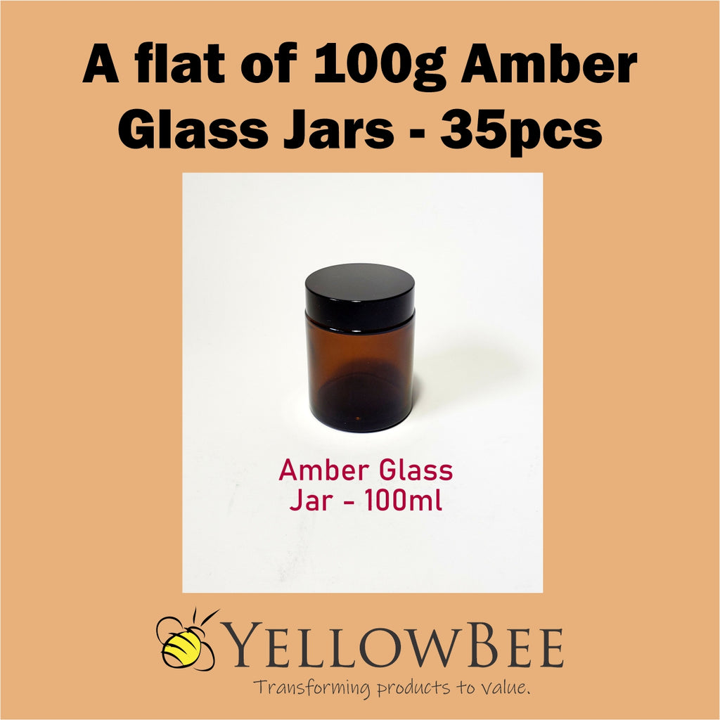 Amber Glass Jar (Black Lid) - 100g (Discount - Flat of 35pcs)