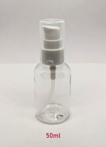 Clear Boston Round Plastic (White) Pump Bottle - 50ml