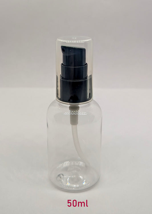 Clear Boston Round Plastic (Black) Pump Bottle - 50ml