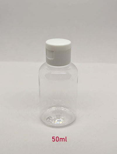 Clear Boston Round Plastic Bottle with White Flip Cap - 50ml