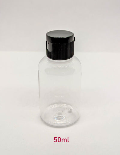 Clear Boston Round Plastic Bottle with Black Flip Cap - 50ml