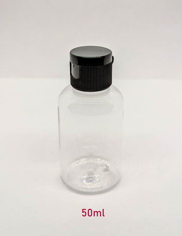 Clear Boston Round Plastic Bottle with Black Flip Cap - 50ml