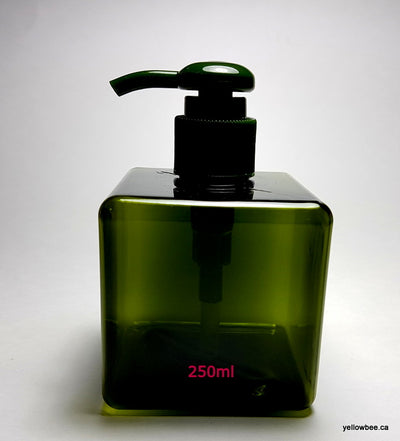 Square Bottle with Dispensing Pump - Olive Green - 250ml