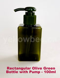 Rectangular Bottle with Dispensing Pump - Olive Green - 100ml