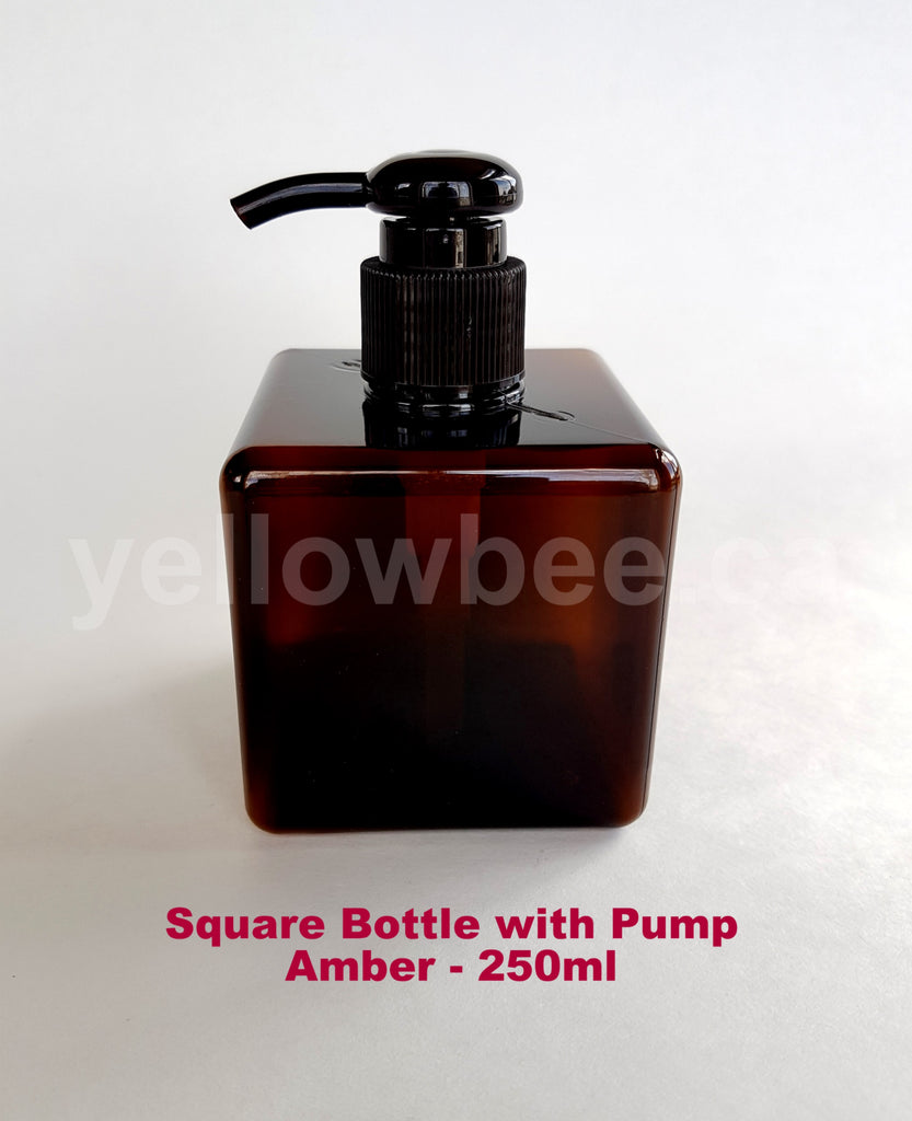 Square Bottle with Dispensing Pump - Amber - 250ml