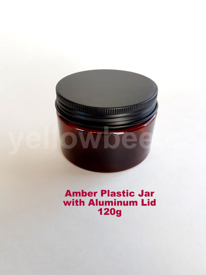 Amber Plastic Jar with Black Aluminum Lid - 120g / 4oz