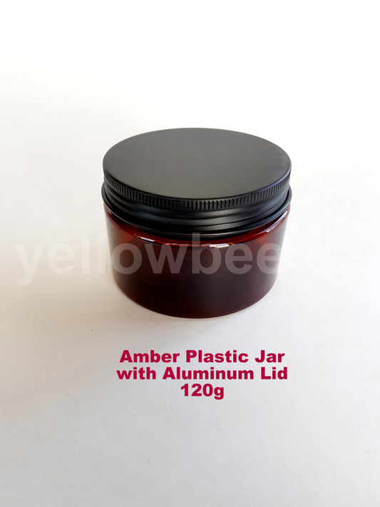 Amber Plastic Jar with Black Aluminum Lid - 120g / 4oz