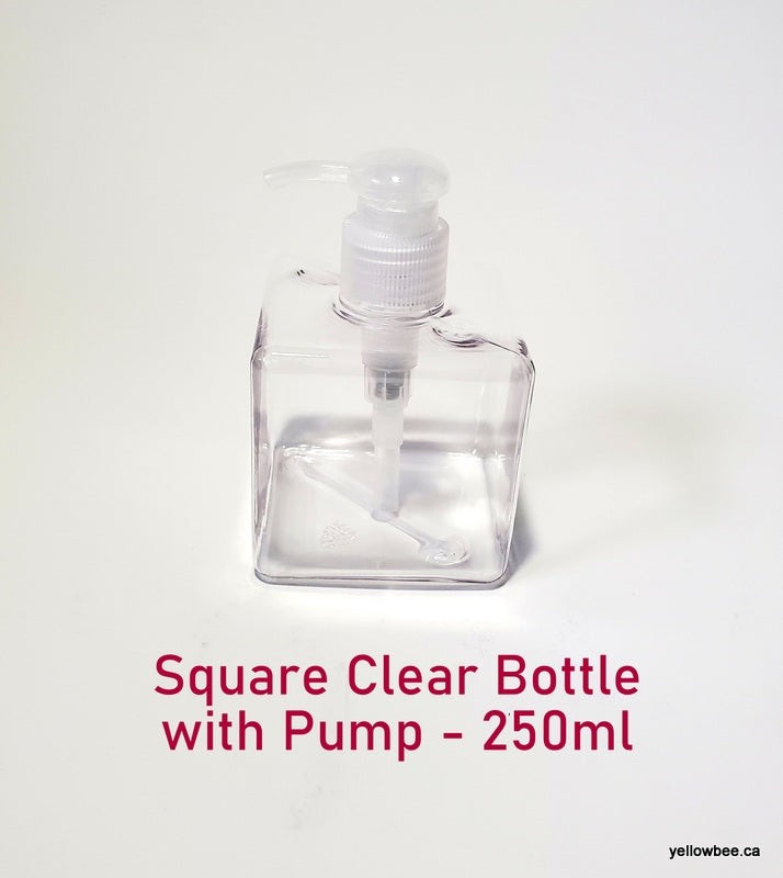 Square Bottle with Dispensing Pump - Clear - 250ml
