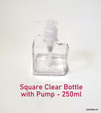 Square Bottle with Dispensing Pump - Clear - 250ml