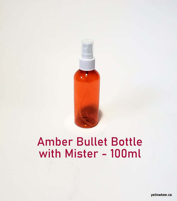 Amber Plastic Bullet Bottle with White Mister - 100ml