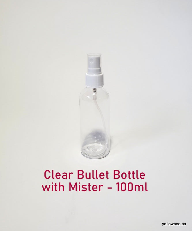Clear Plastic Bullet Bottle with White Mister - 100ml