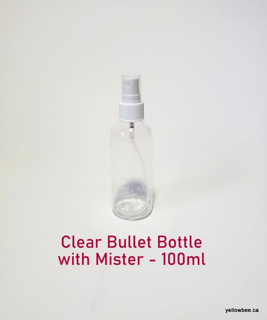 Clear Plastic Bullet Bottle with White Mister - 100ml