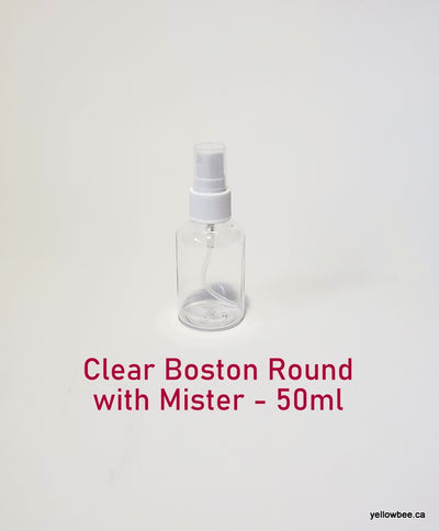 Clear Boston Round Plastic Bottle with White Mister - 50ml