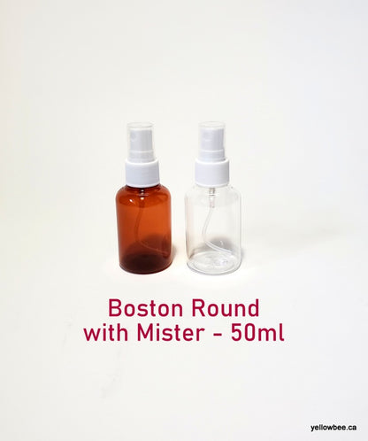 Clear Boston Round Plastic Bottle with White Mister - 50ml