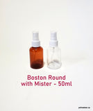Amber Boston Round Plastic Bottle with White Mister - 50ml