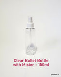Clear Plastic Bullet Bottle with White Mister - 150ml
