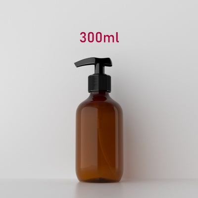 Amber Plastic Boston Round Bottle with Pump - 300ml