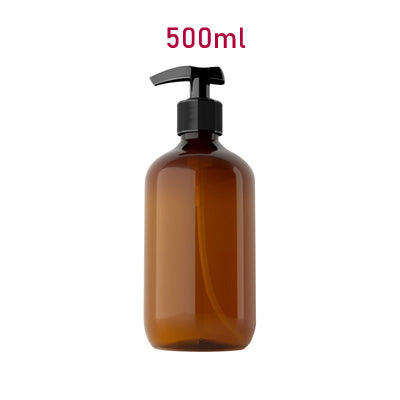 Amber Plastic Boston Round Bottle with Pump - 500ml