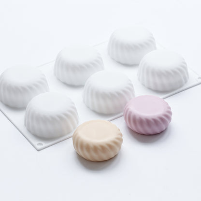 Soap Mould - 6 Cavity Rounded Cylinder with Design - SM-044